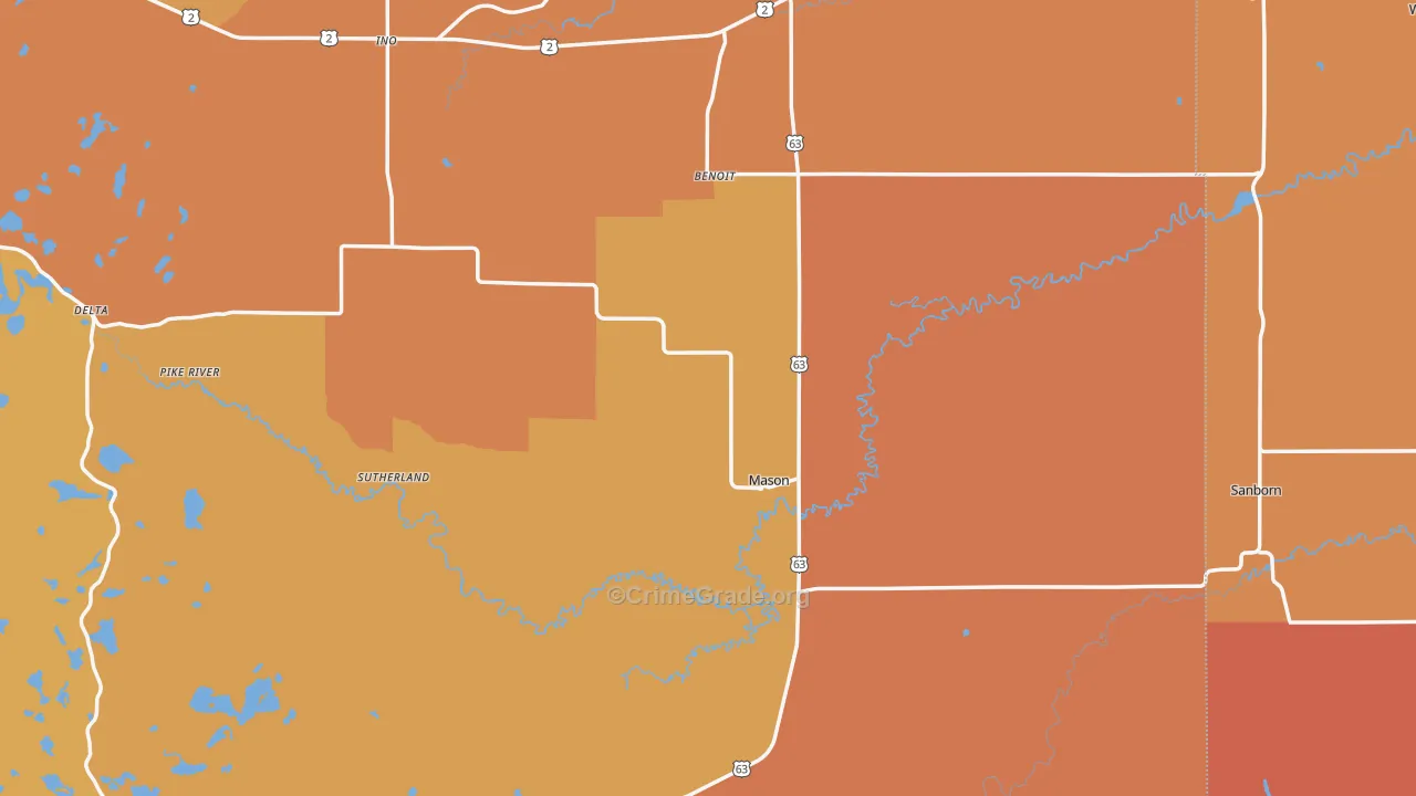 Mason, WI Map of Burglary Rates