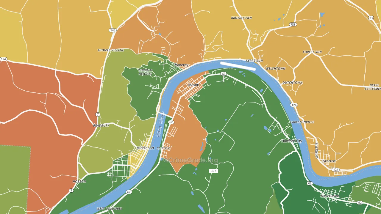 Mason, WV Map of Burglary Rates