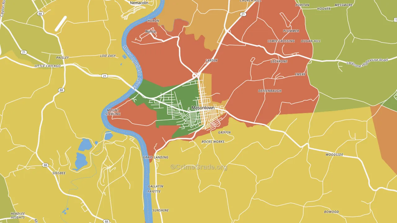 Masontown, PA Map of Burglary Rates