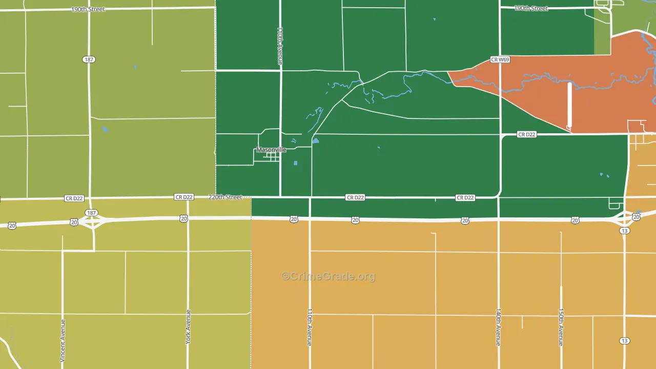 Masonville, IA Map of Burglary Rates