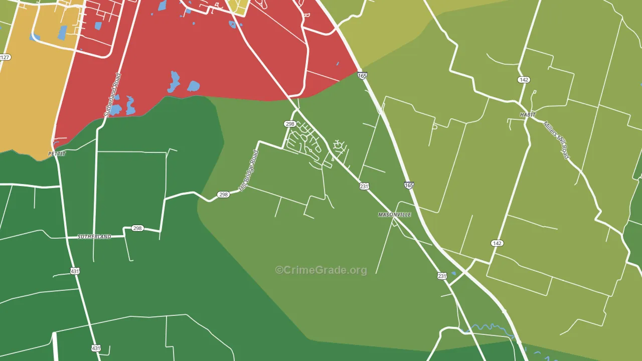 Masonville, KY Map of Burglary Rates