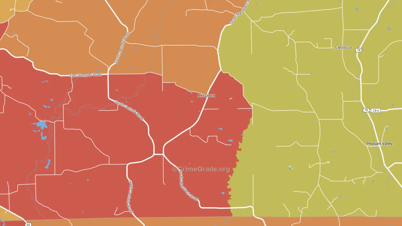 Massbach, IL Map of Burglary Rates