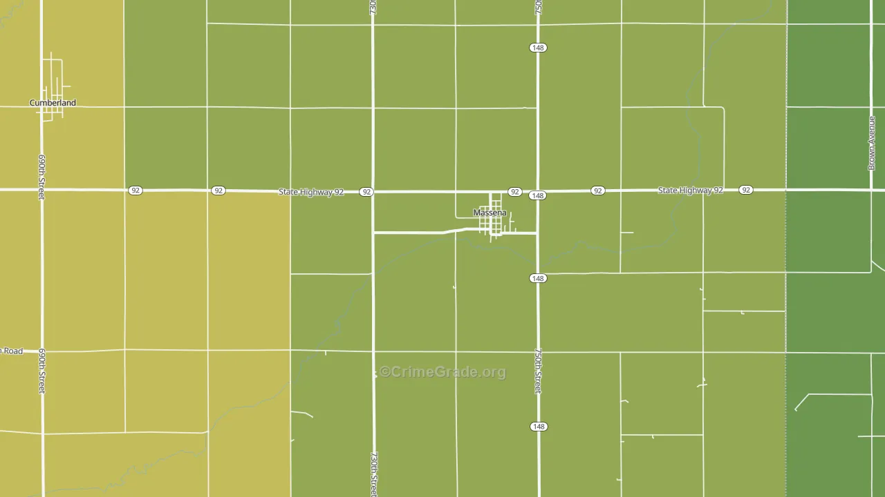 Massena, IA Map of Burglary Rates