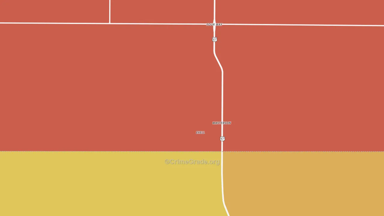 Masterson, TX Map of Burglary Rates