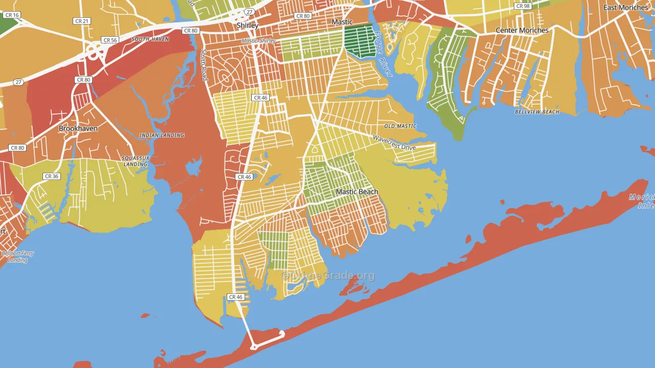 Mastic Beach, NY Map of Burglary Rates