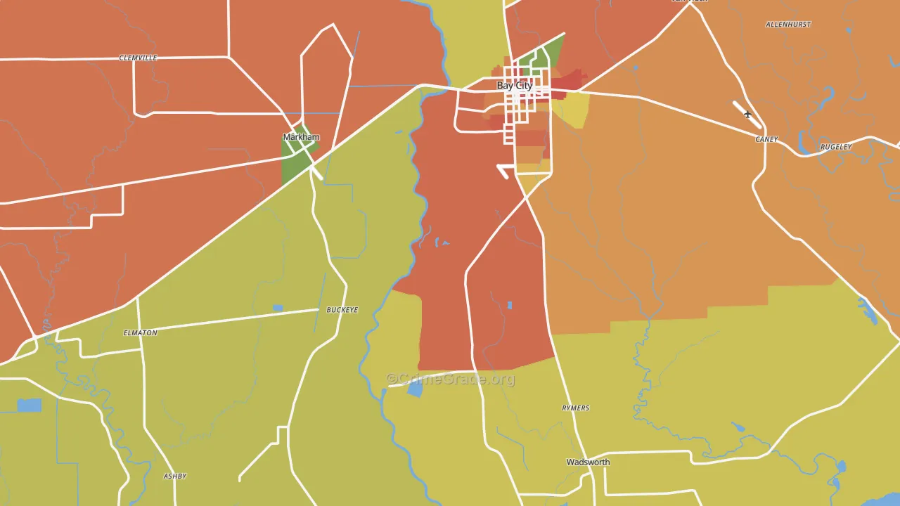 Matagorda County, TX Map of Burglary Rates