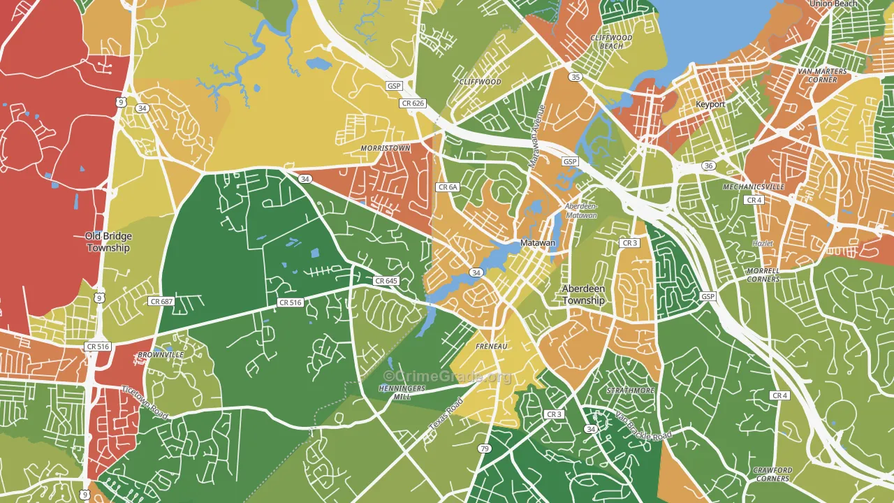 Matawan, NJ Map of Burglary Rates