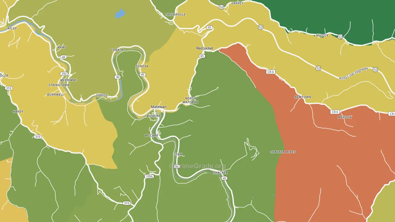 Matewan, WV Map of Burglary Rates