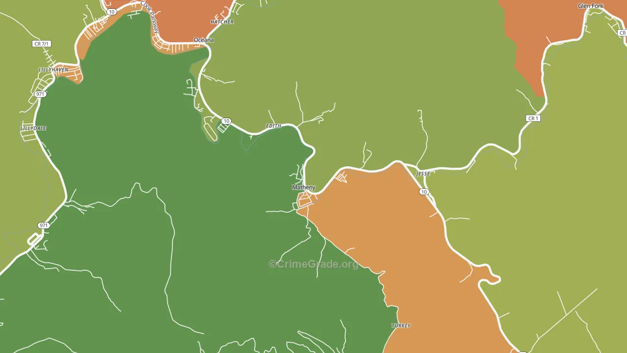 Matheny, WV Map of Burglary Rates
