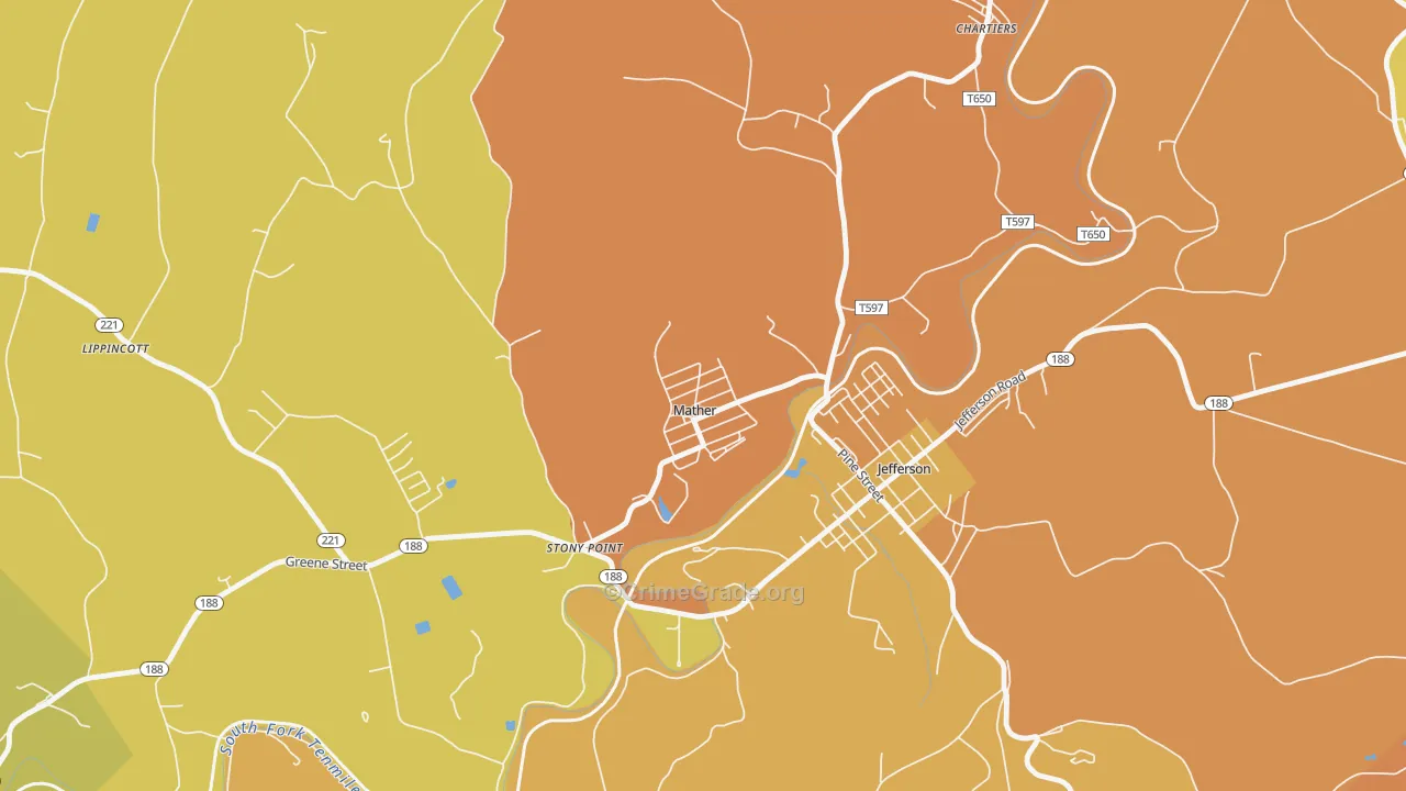 Mather, PA Map of Burglary Rates