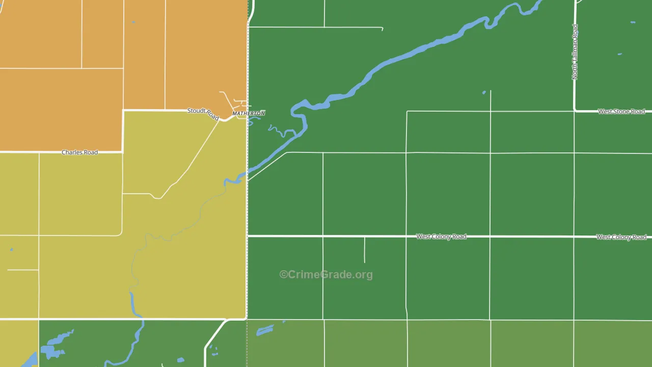 Matherton, MI Map of Burglary Rates