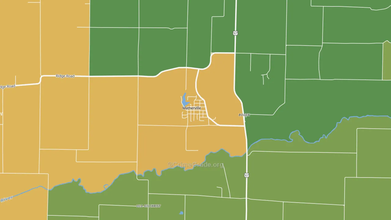 Matherville, IL Map of Burglary Rates
