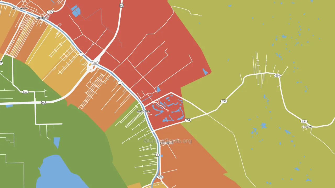 Mathews, LA Map of Burglary Rates