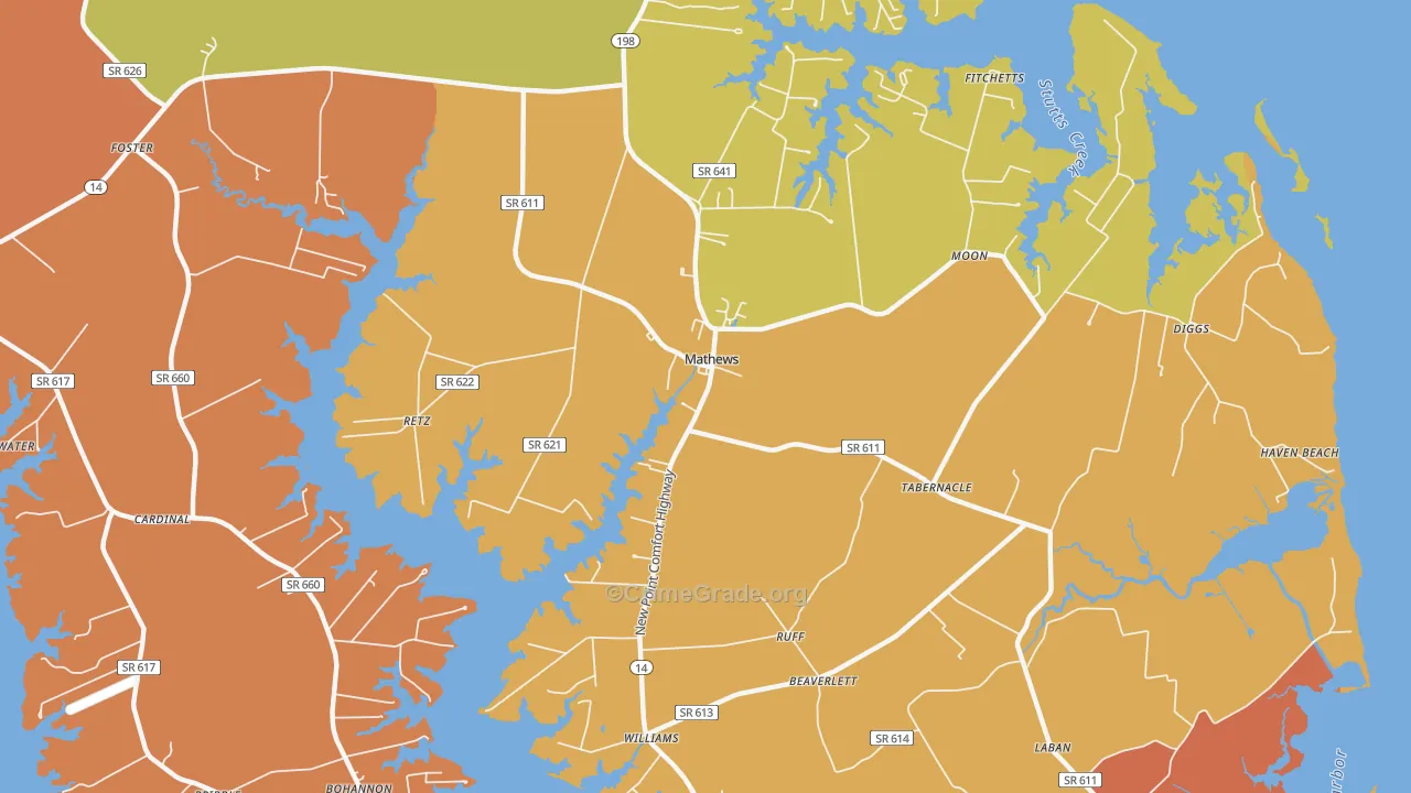 Mathews, VA Map of Burglary Rates
