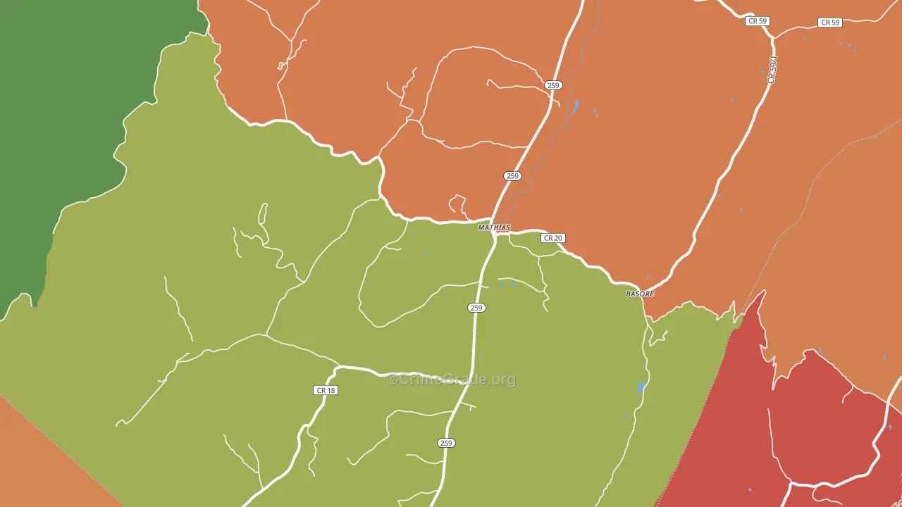 Mathias, WV Map of Burglary Rates