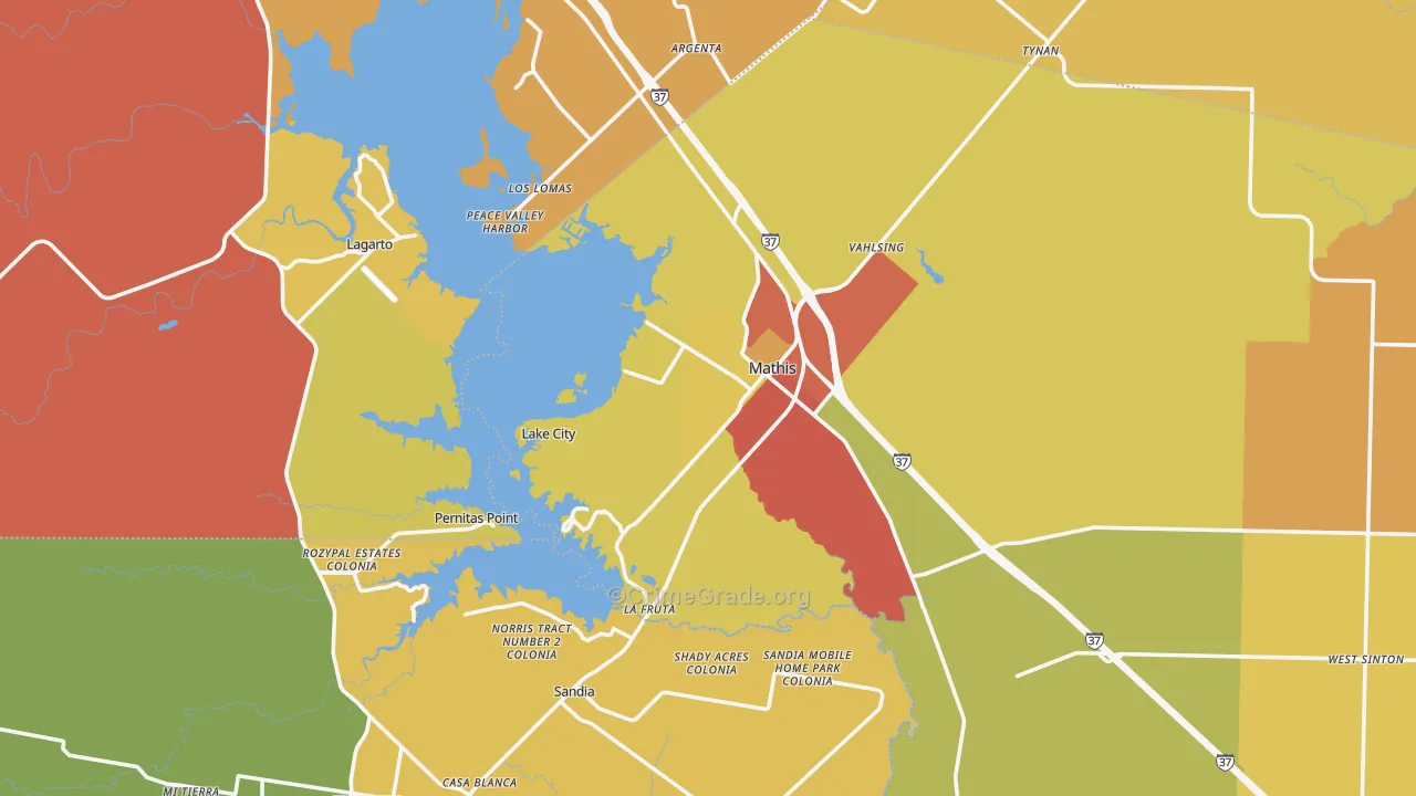 Mathis, TX Map of Burglary Rates