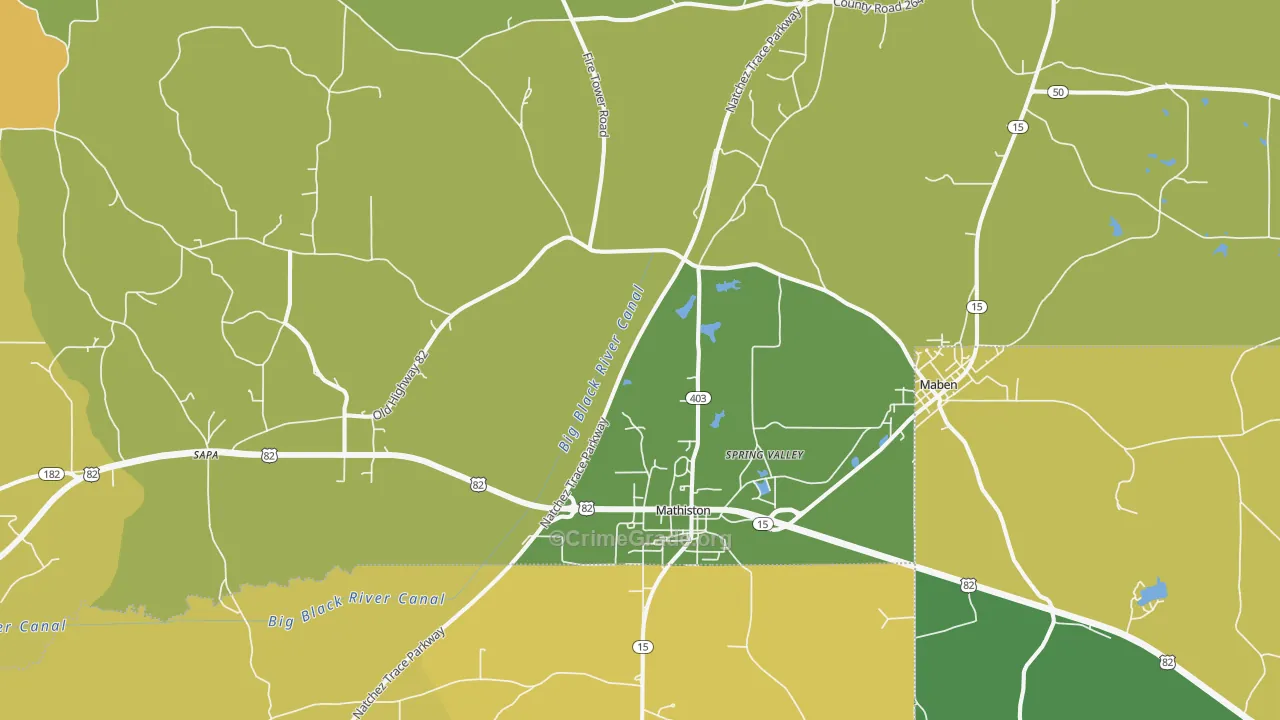 Mathiston, MS Map of Burglary Rates