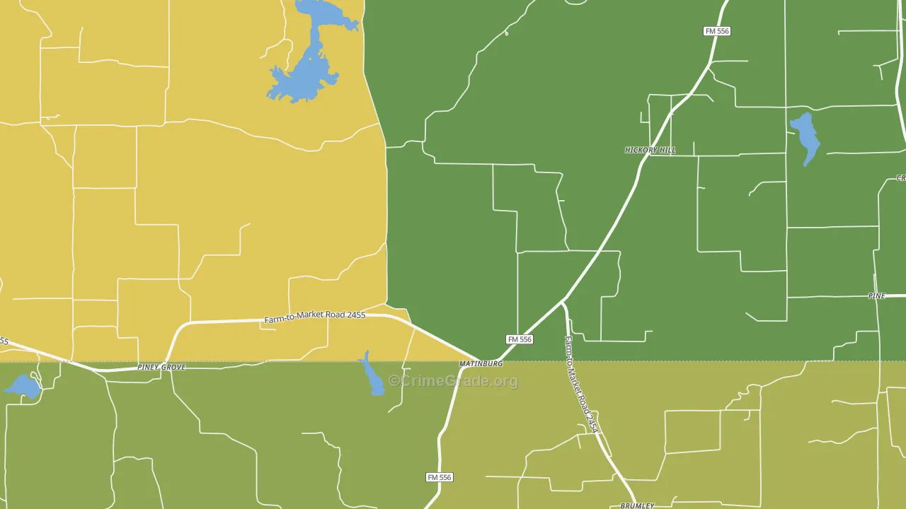 Matinburg, TX Map of Burglary Rates
