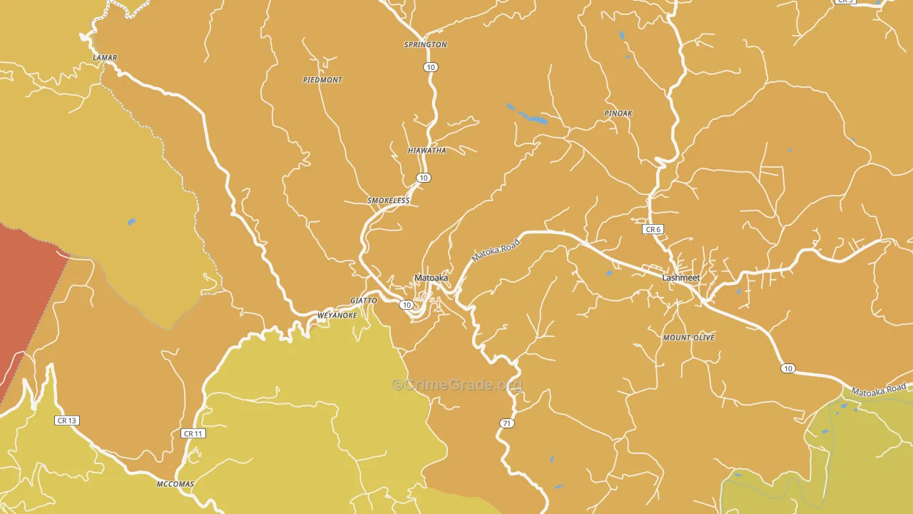 Matoaka, WV Map of Burglary Rates
