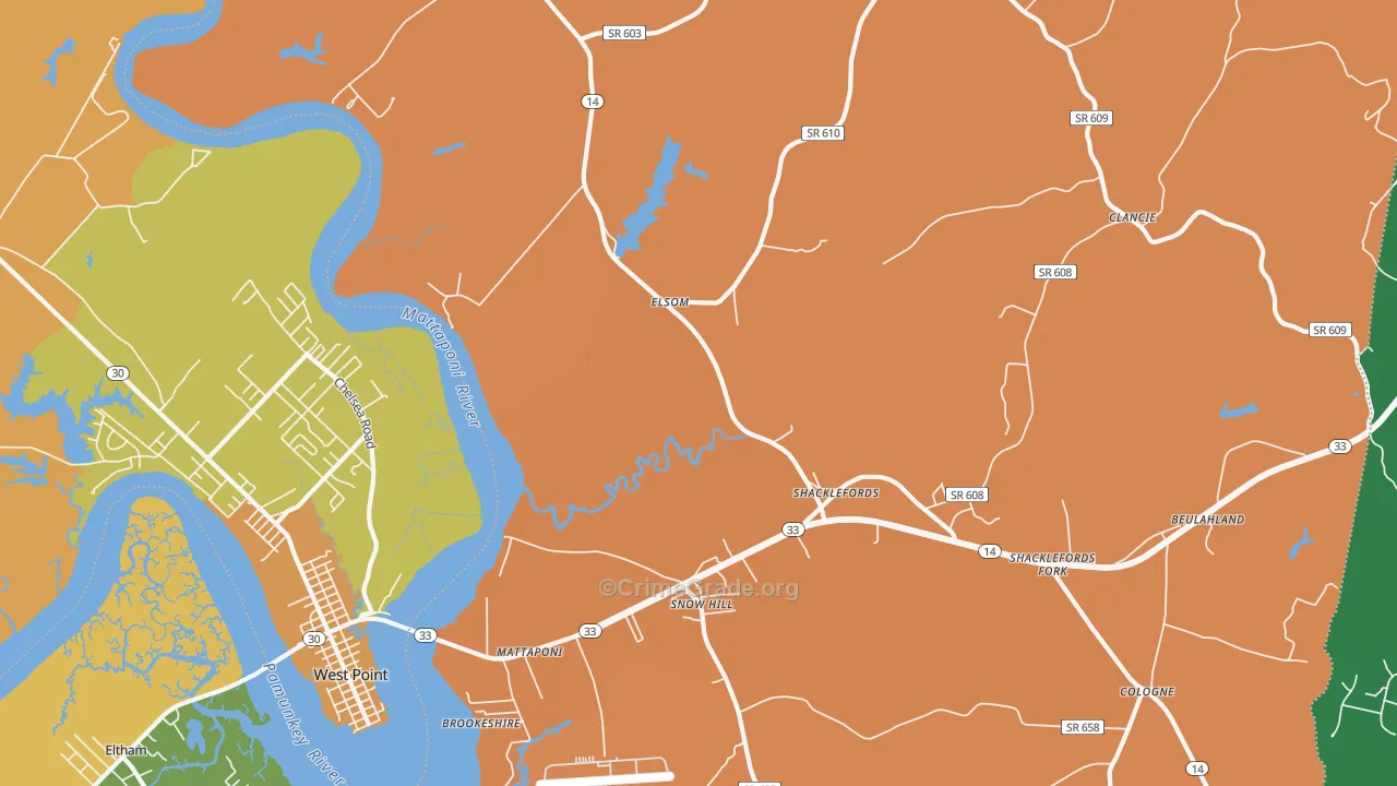 Mattaponi, VA Map of Burglary Rates