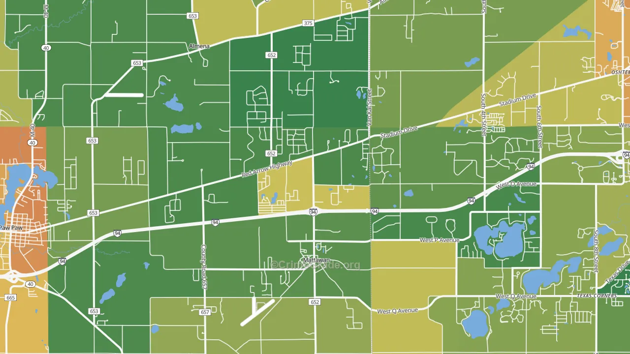 Mattawan, MI Map of Burglary Rates