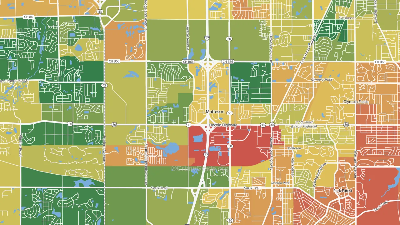 Matteson, IL Map of Burglary Rates