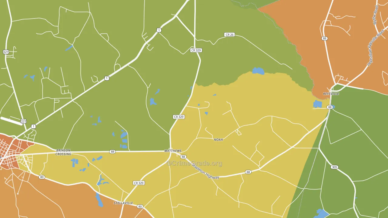 Matthews, GA Map of Burglary Rates