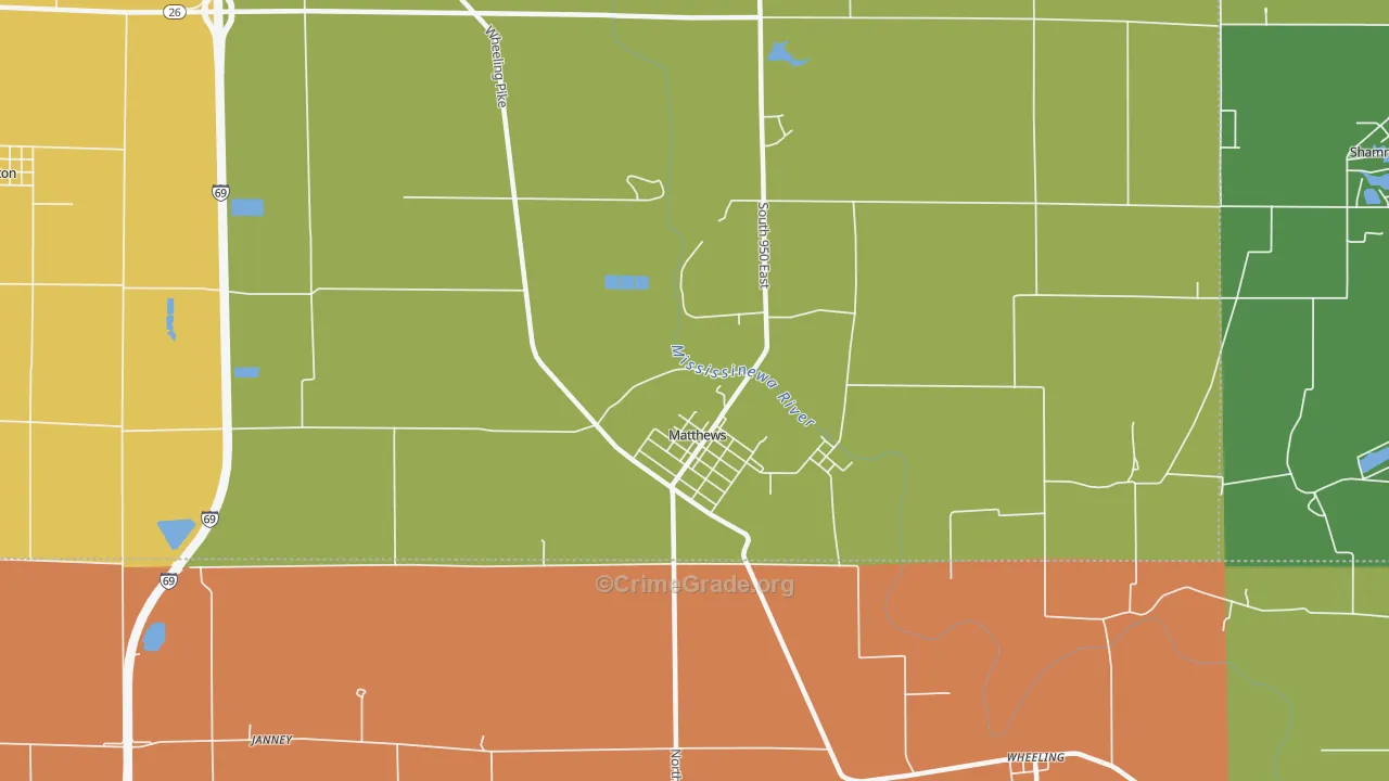 Matthews, IN Map of Burglary Rates