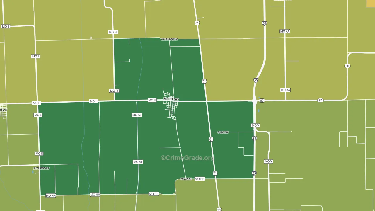 Matthews, MO Map of Burglary Rates
