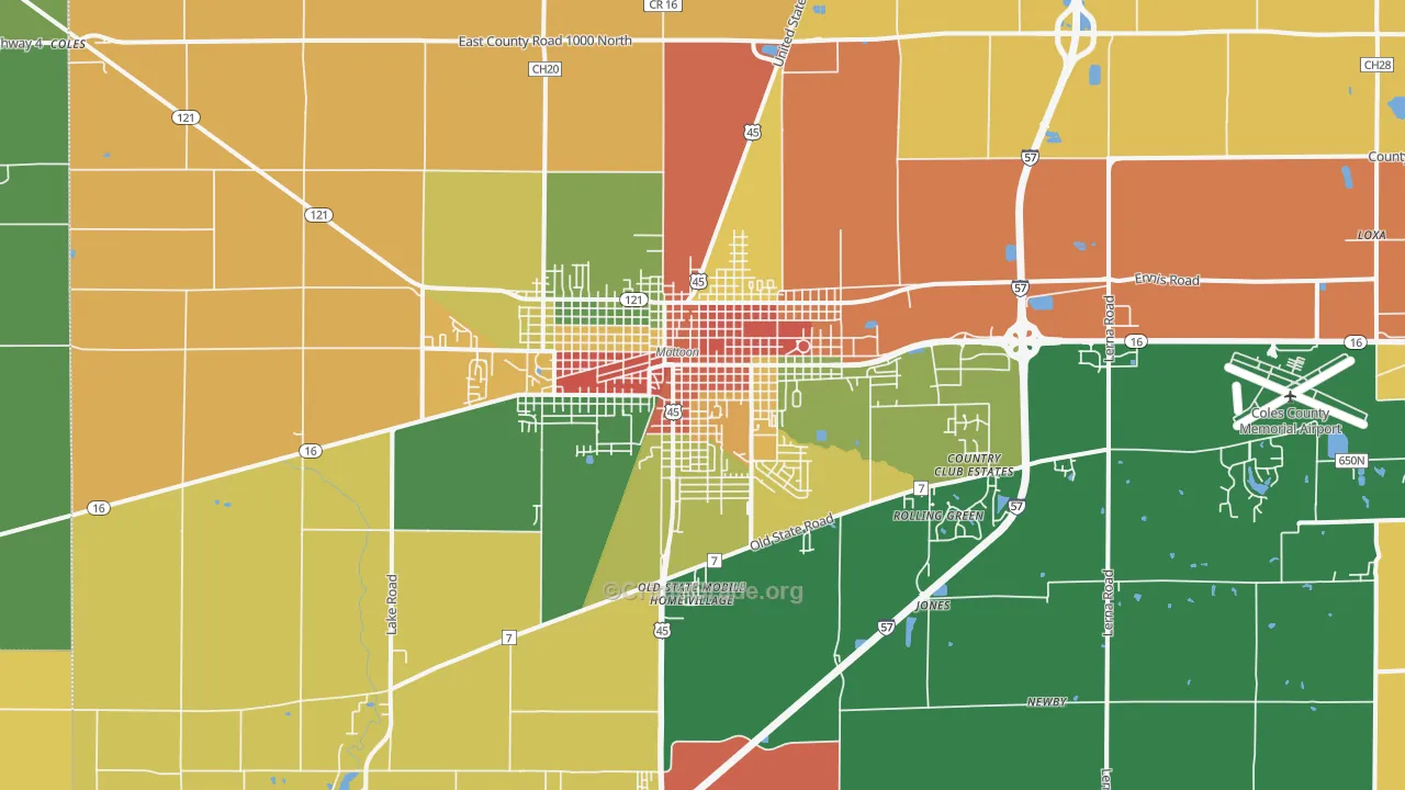 Mattoon, IL Map of Burglary Rates