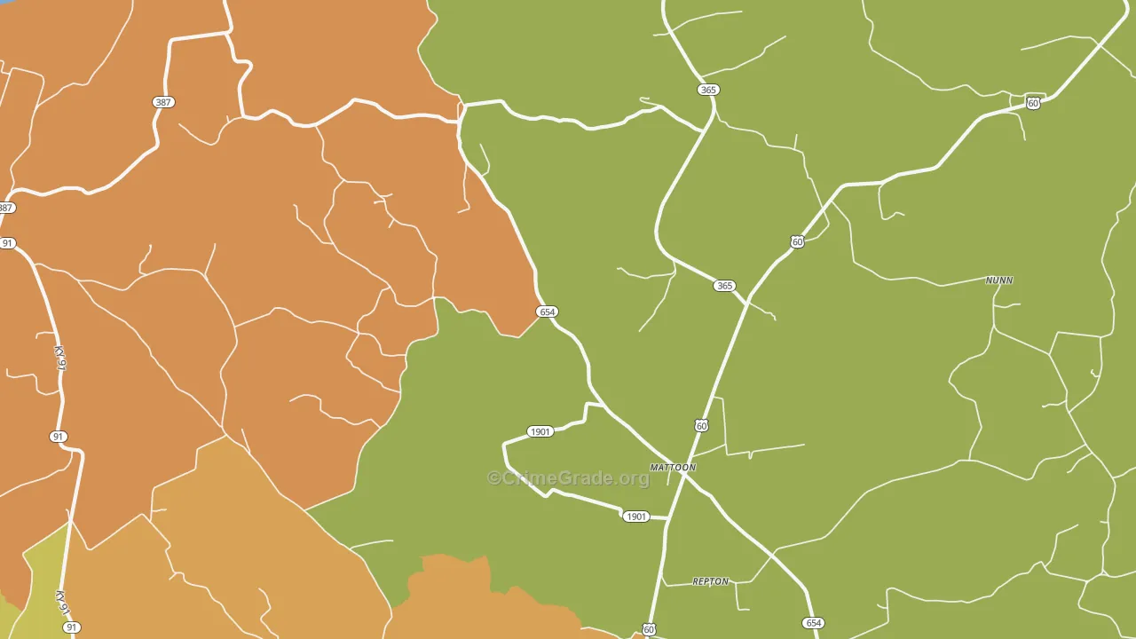 Mattoon, KY Map of Burglary Rates