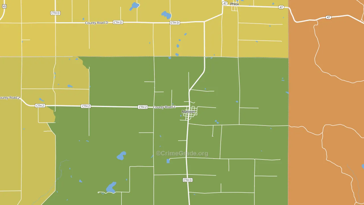 Mattoon, WI Map of Burglary Rates