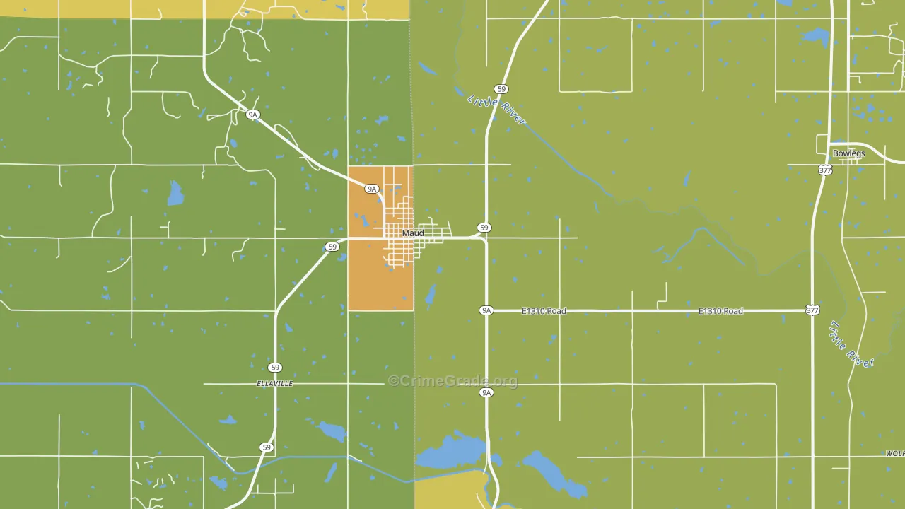 Maud, OK Map of Burglary Rates