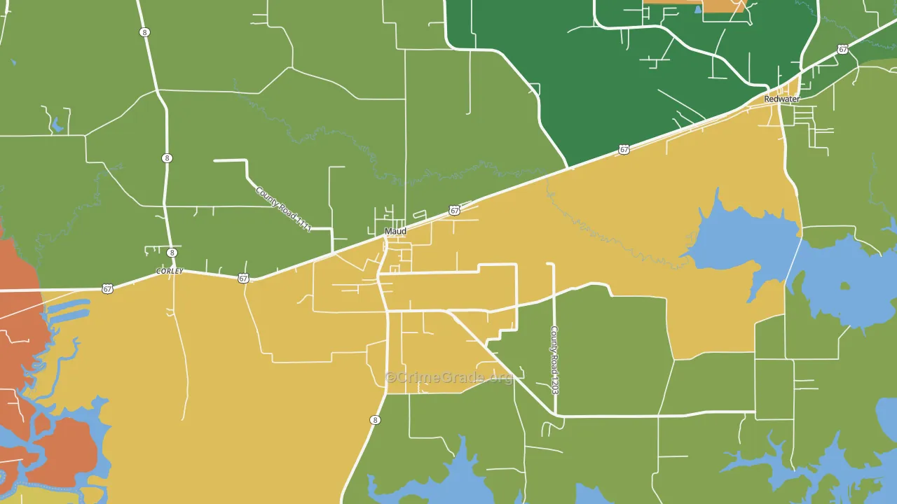 Maud, TX Map of Burglary Rates
