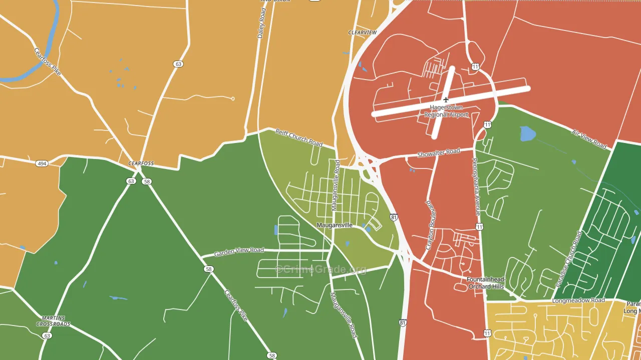 Maugansville, MD Map of Burglary Rates