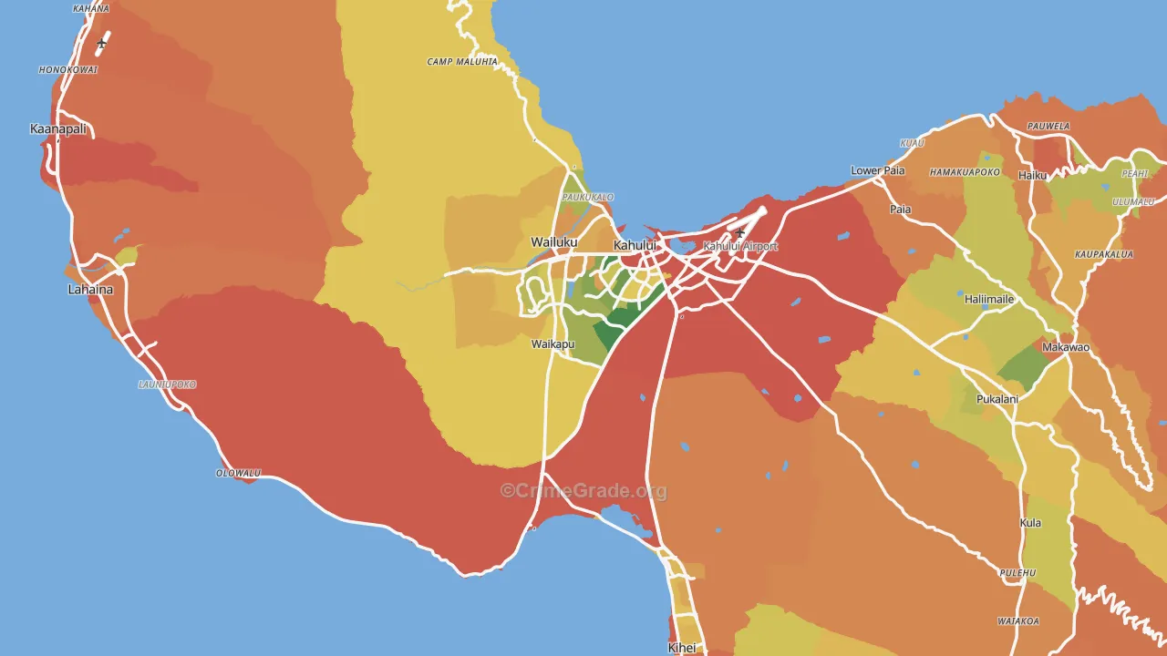 Maui County, HI Map of Burglary Rates