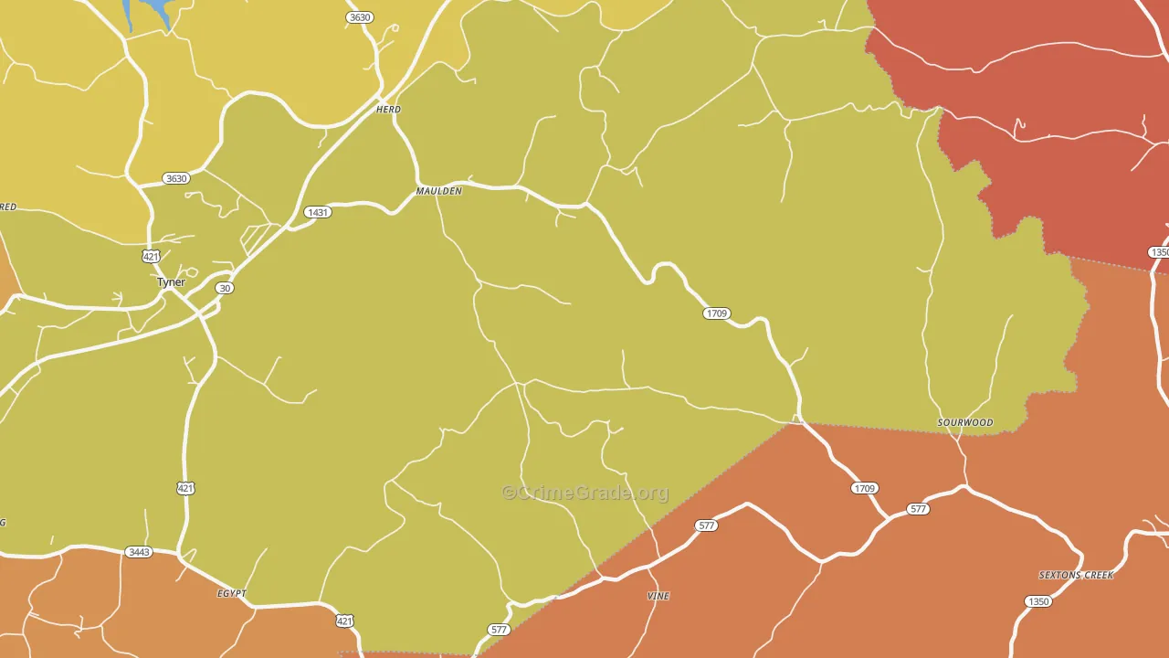 Maulden, KY Map of Burglary Rates