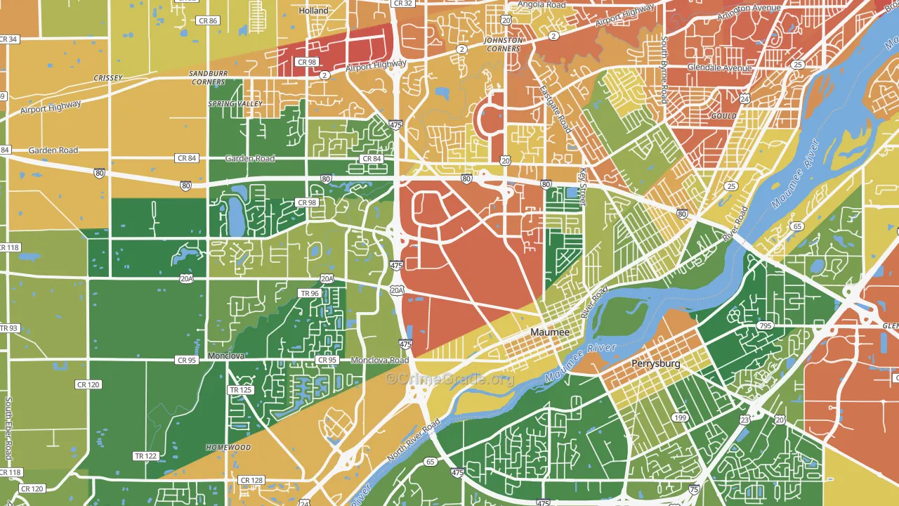 Maumee, OH Map of Burglary Rates