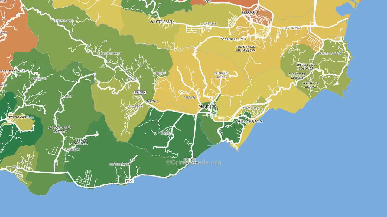 Maunabo, PR Map of Burglary Rates
