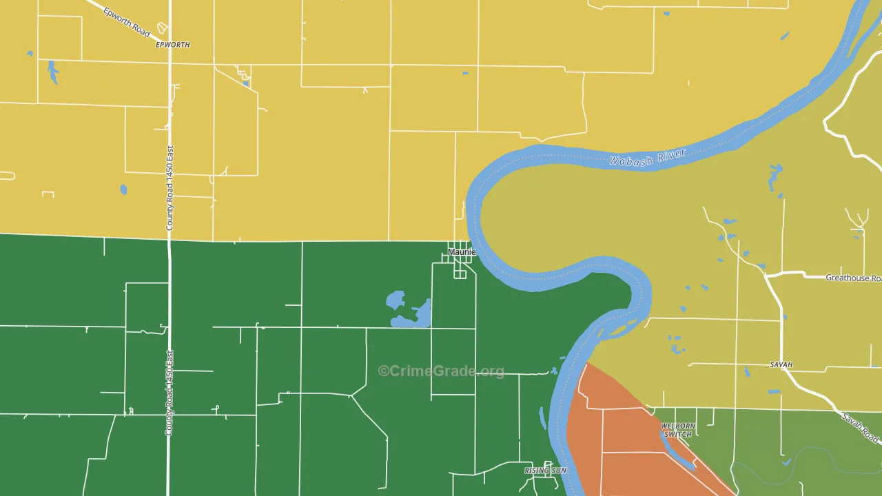 Maunie, IL Map of Burglary Rates