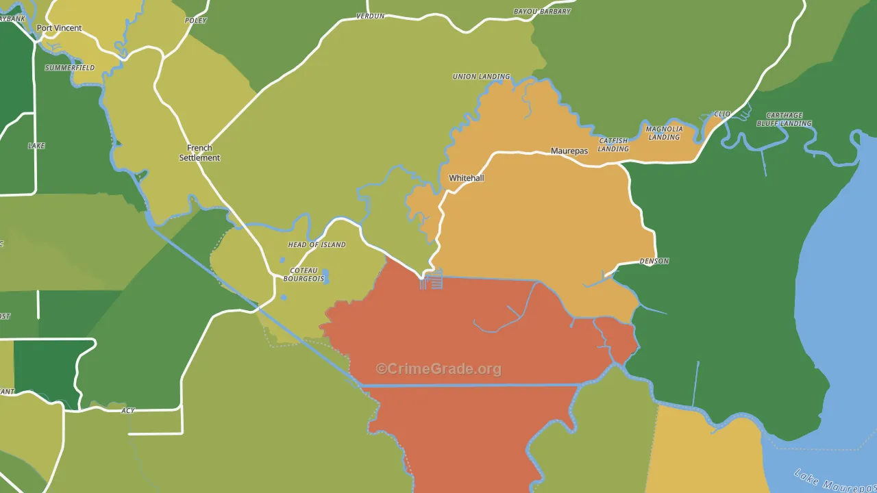 Maurepas, LA Map of Burglary Rates