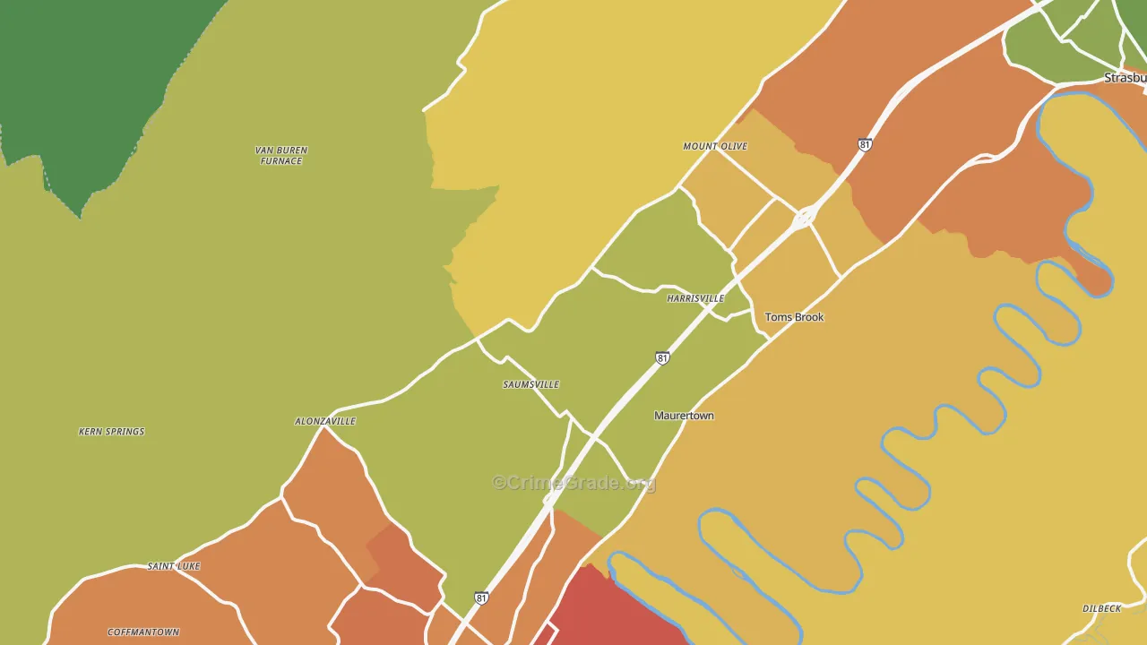 Maurertown, VA Map of Burglary Rates