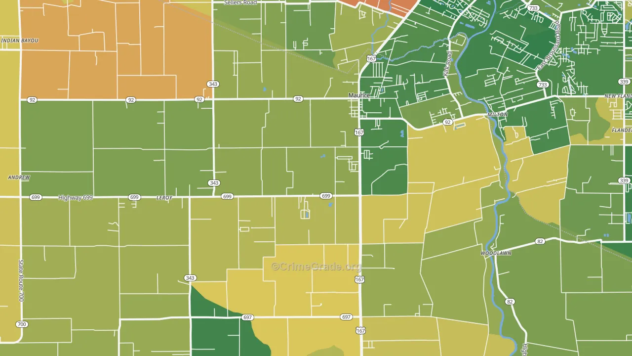 Maurice, LA Map of Burglary Rates