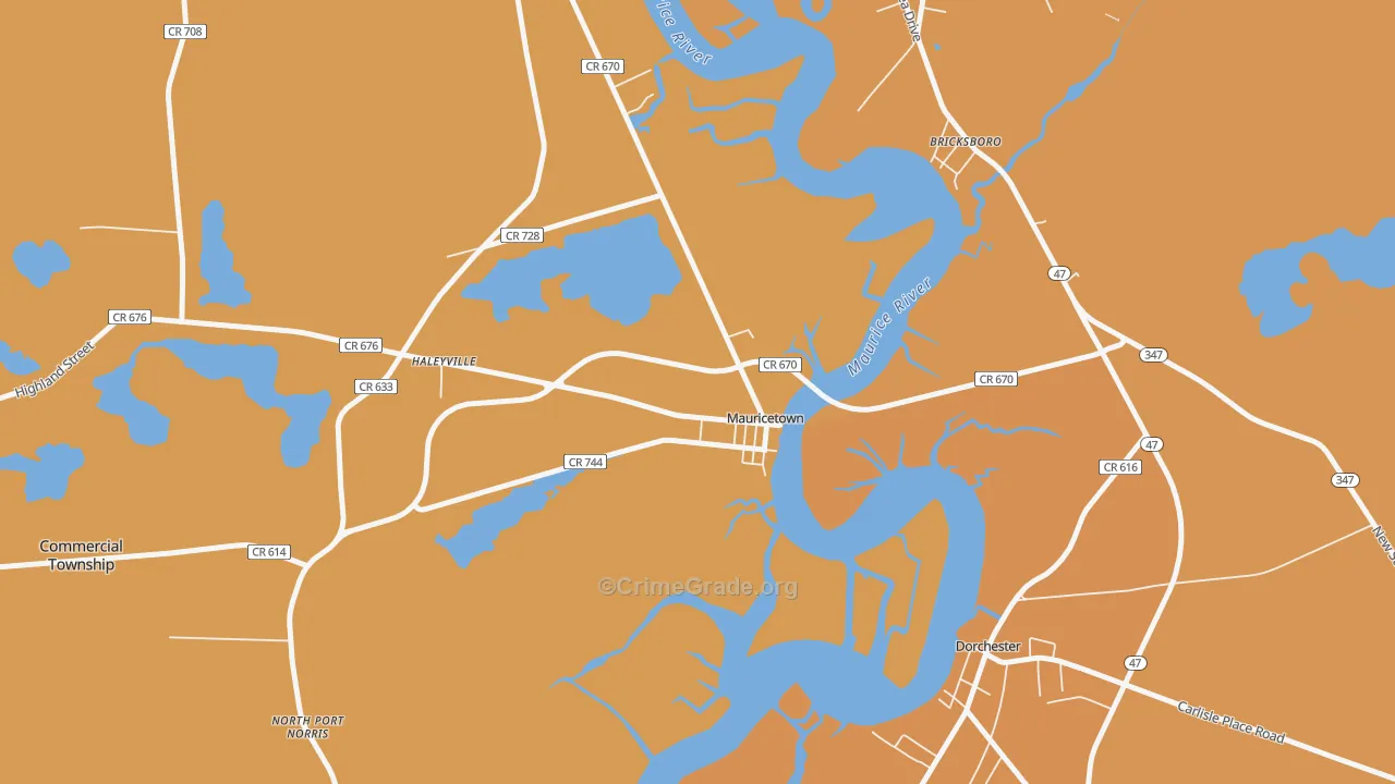 Mauricetown, NJ Map of Burglary Rates