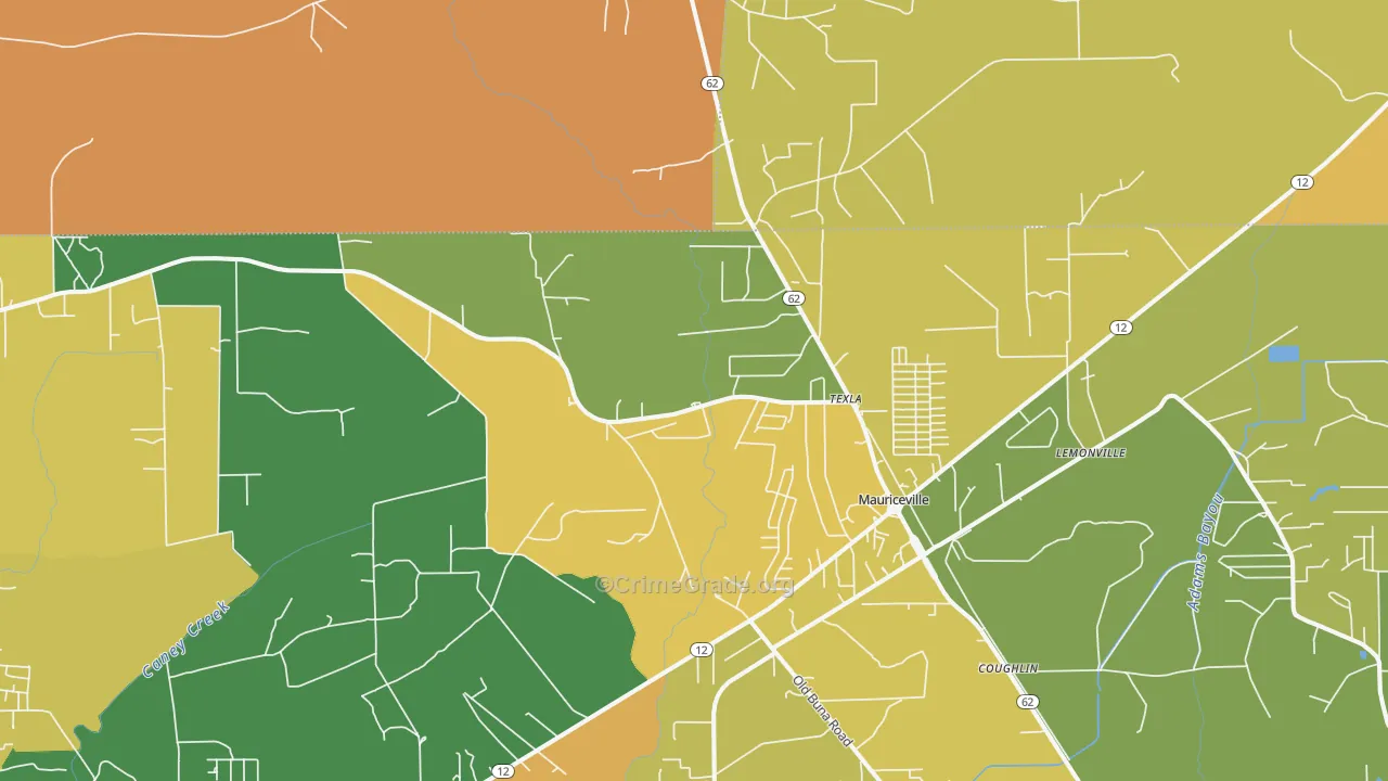 Mauriceville, TX Map of Burglary Rates