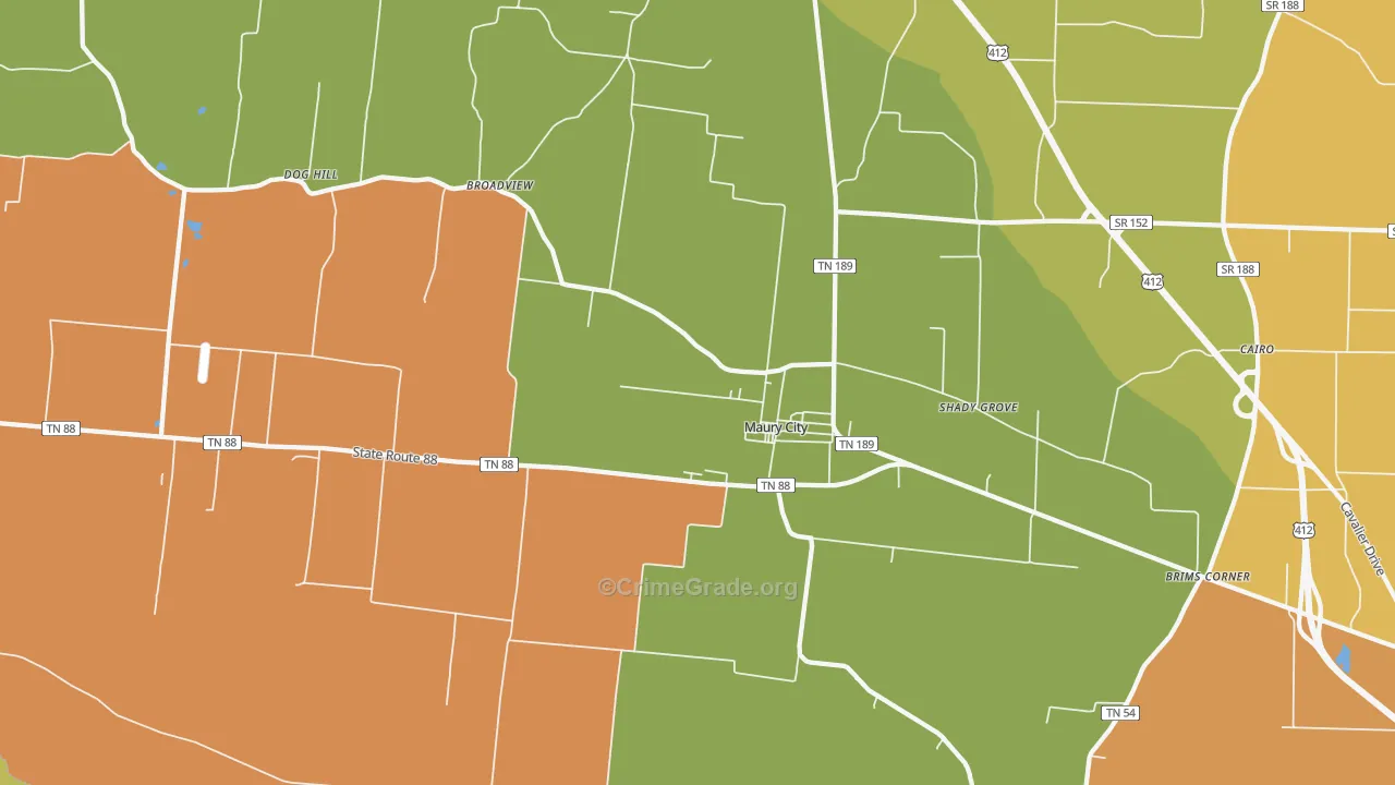 Maury City, TN Map of Burglary Rates