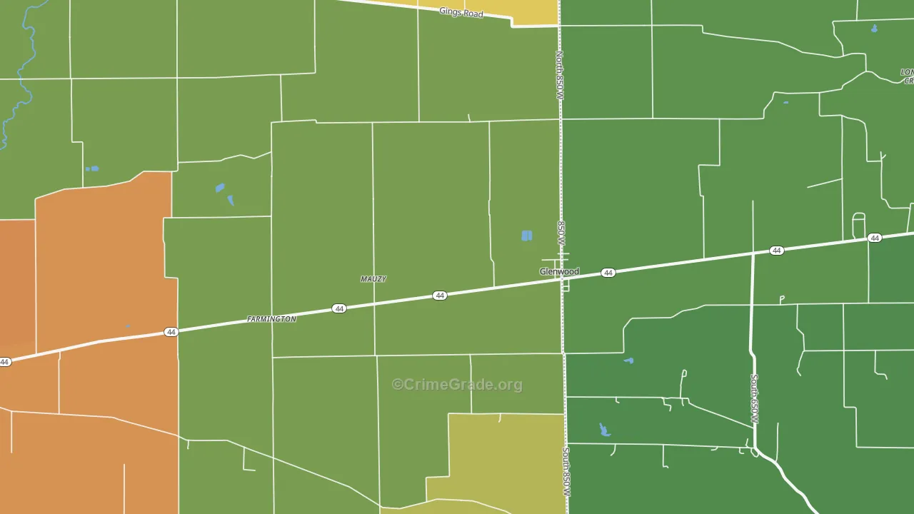 Mauzy, IN Map of Burglary Rates