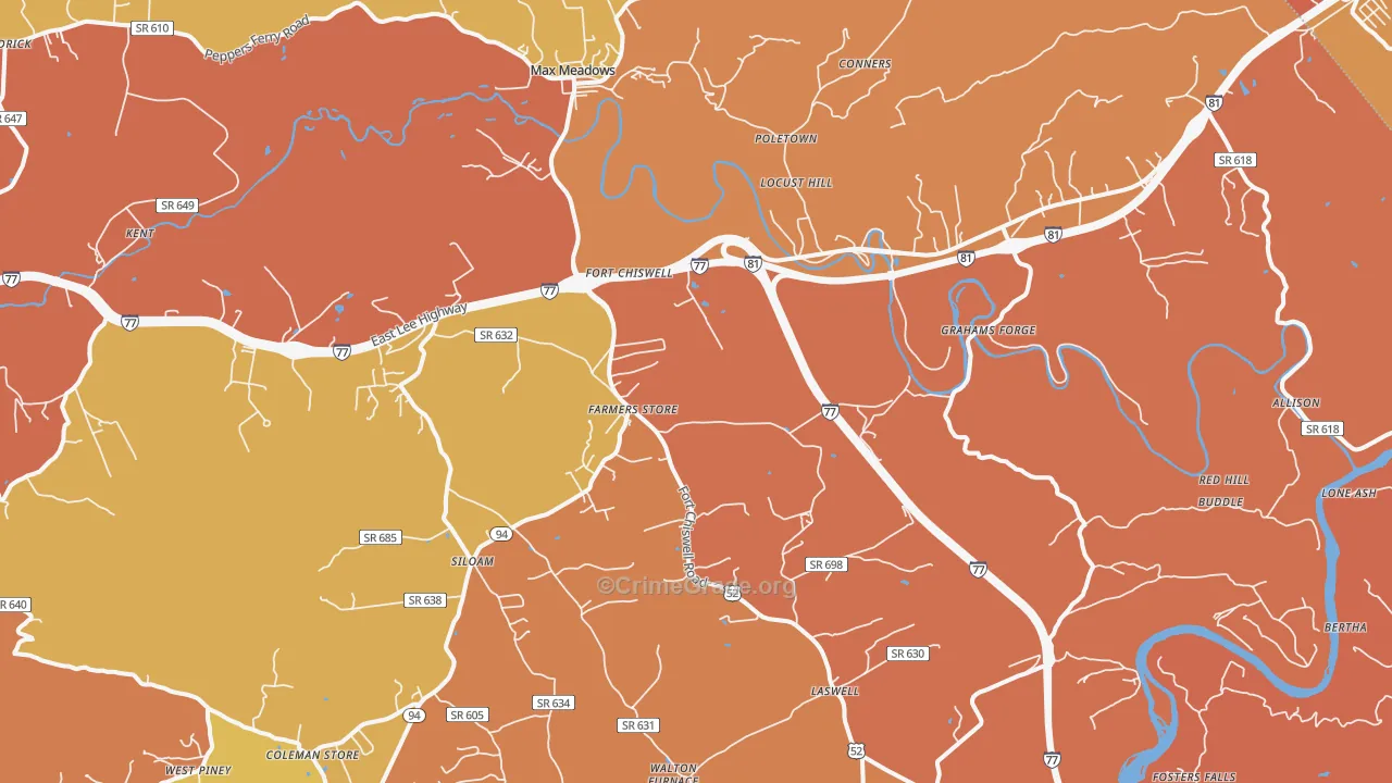 Max Meadows, VA Map of Burglary Rates