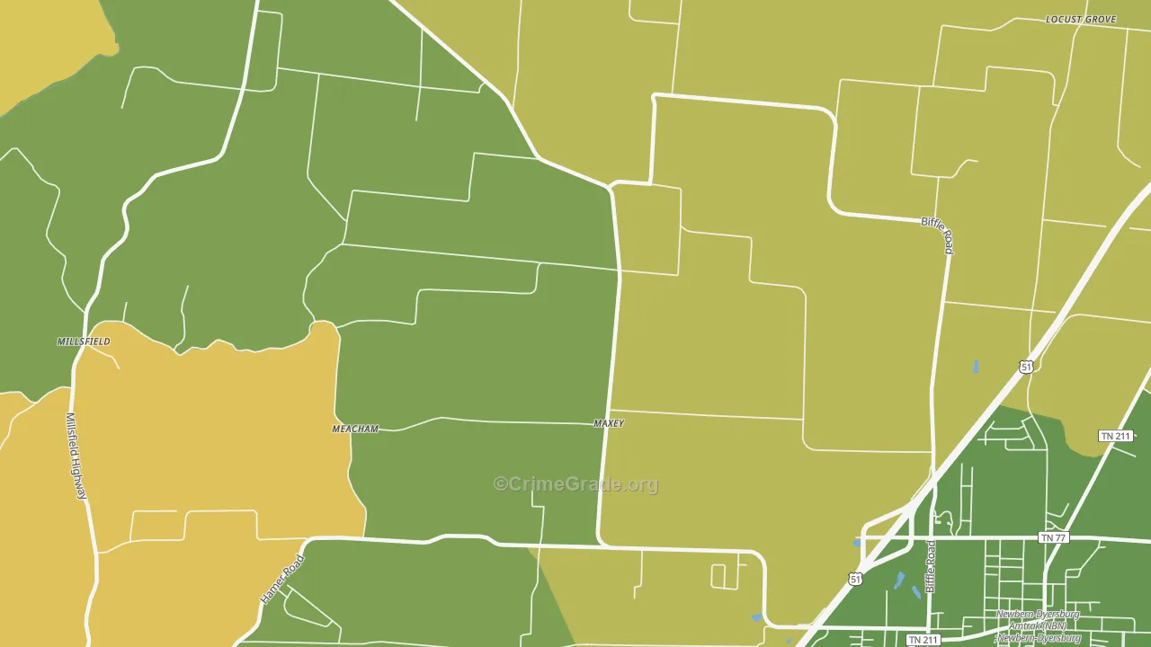 Maxey, TN Map of Burglary Rates