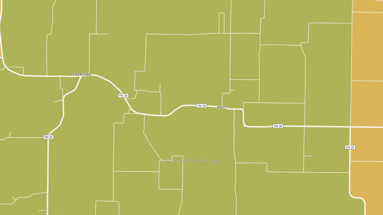 Maxey, TX Map of Burglary Rates